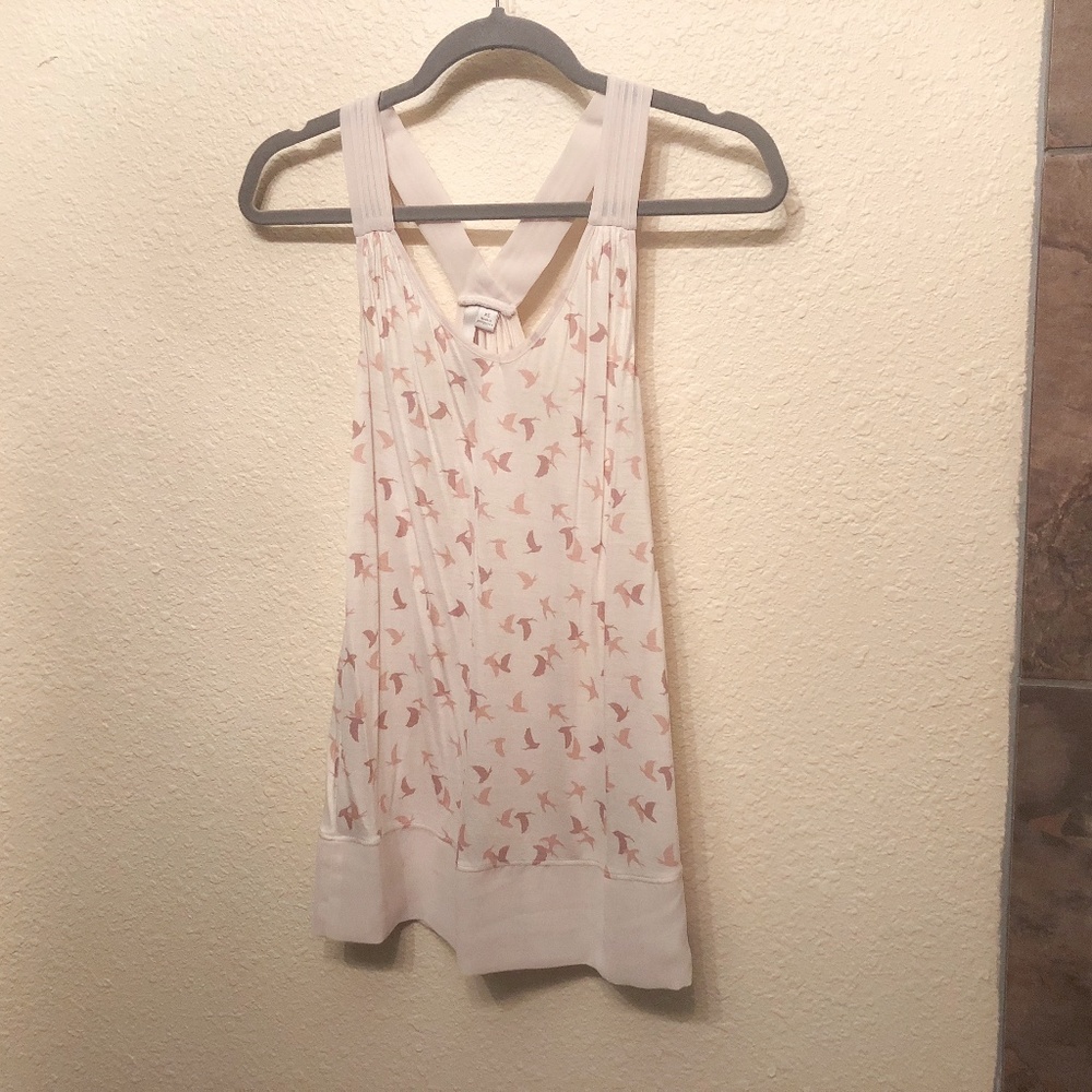 LC Lauren Conrad Birds Tank Blouse Cross Back